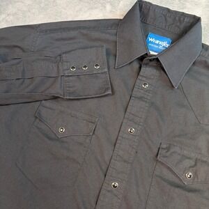 Wrangler Western Pearl Snap Shirt Men's L Black Long Sleeve Rodeo Yoke Ranch